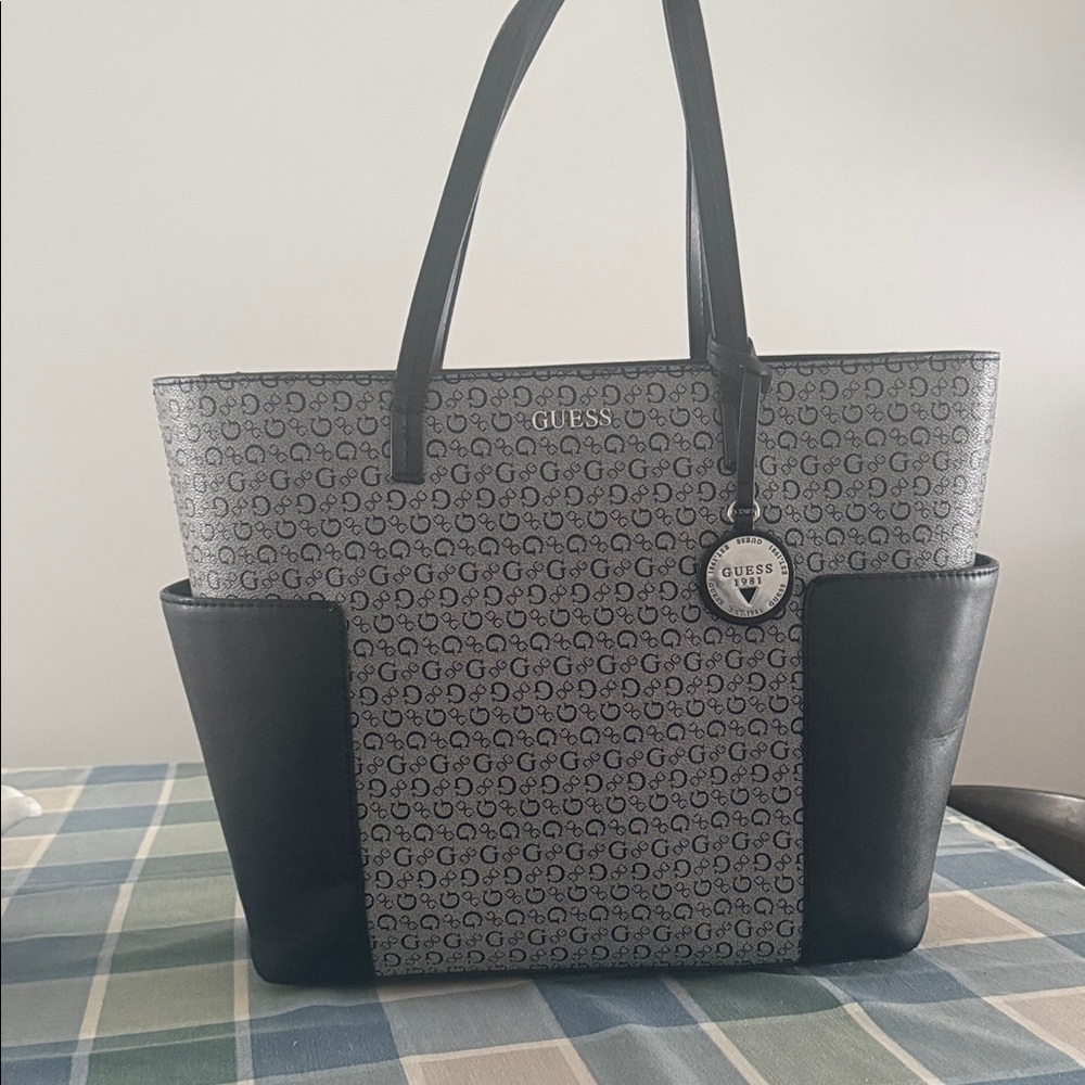 GUESS Monogram Black and Gray Tote
